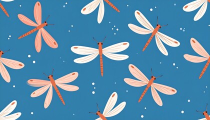 Repeating pattern of stylized insects on a dark blue background