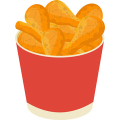Crispy Golden Fried Chicken Drumsticks in a Red Bucket on a White Background