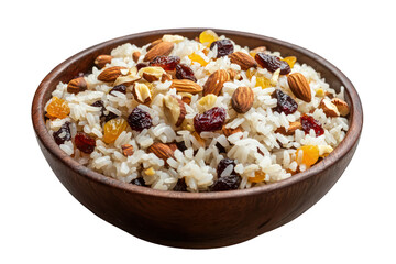 Rice pilaf with almonds and dried fruit recipe food photo on transparent background