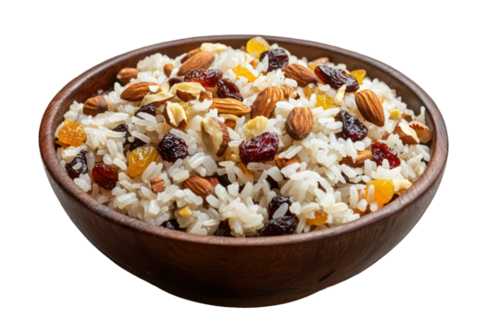 Rice pilaf with almonds and dried fruit recipe food photo on transparent background