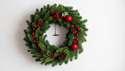 Festive Christmas Wreath Adorned with Berries and Ornaments.