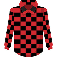 Red And Black Checkered Long Sleeved Shirt With Collar And Button Front Flat Illustration Transparent Background