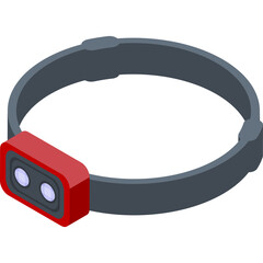 Red And Gray Headlamp With Two Lights On A White Background In Isometric Style For Outdoor Adventure And Exploration