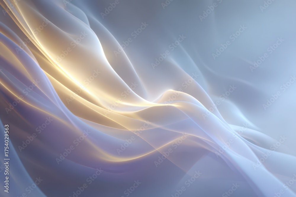 Wall mural abstract flowing shapes in blue and gold, creating a smooth and elegant background, suitable for mod