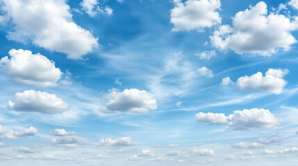 Fototapeta premium Clear blue sky with fluffy white clouds creating serene atmosphere