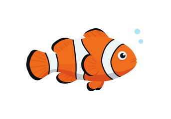 Cartoon Clownfish with Orange and White Stripes Swimming.
