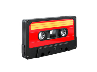 Naklejka premium Retro red cassette tape vintage music audio 80s 90s nostalgia, Isolated On White Background, Png Transparent