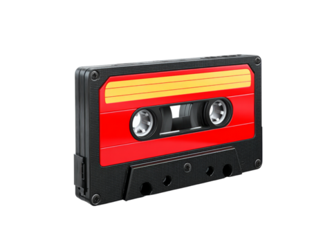 Retro red cassette tape vintage music audio 80s 90s nostalgia, Isolated On White Background, Png Transparent