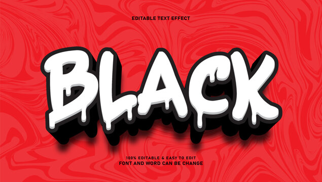Black text effect with 3d melting font style and editable