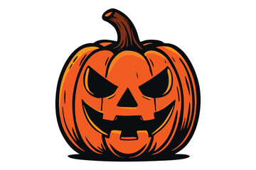 Classic evil jack o lantern pumpkin illustration. Perfect for spooky T-shirts, party wear, and Halloween lovers.