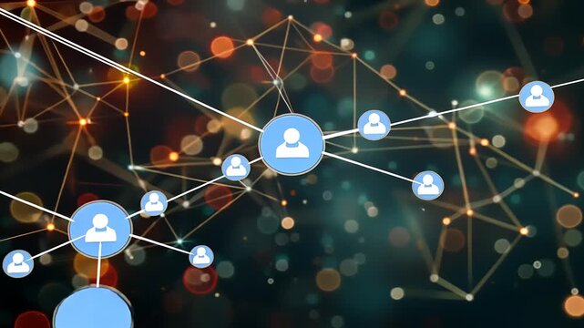 Abstract digital network background with connecting user icons, social media concept animation - Powered by Adobe