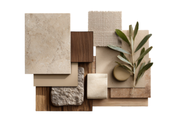 Beige, brown, and stone material samples