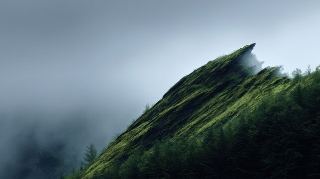 A mountain that is actually a giant, sleeping dragon, covered in moss and trees.