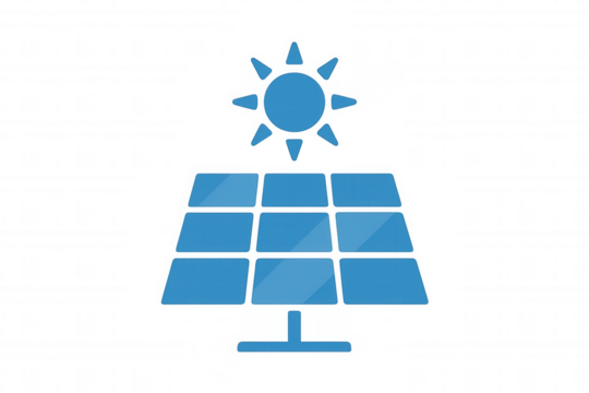 Solar panel icon collecting sun energy for sustainable electricity, generating green power from renewable resources