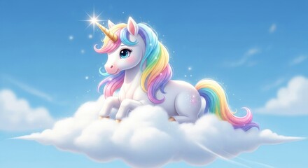 Dreamy Unicorn on Cloud in Sky, a Magical Fantasy Image for Children's Illustration