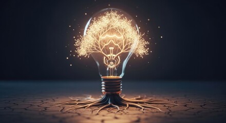 Illuminating potential lightbulb with a tree concept sparking innovation and growth