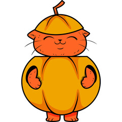 Cute Orange Cat Dressed as a Pumpkin for Halloween Celebration on Transparent Background