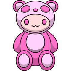 Cute Pink Panda Plush Toy Sitting With Round Ears And Happy Face With Dark Outline On Transparent Background Pixel Art Style