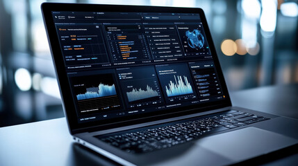 Corporate logistics dashboard in dark mode UI, showcasing data analytics and visualizations