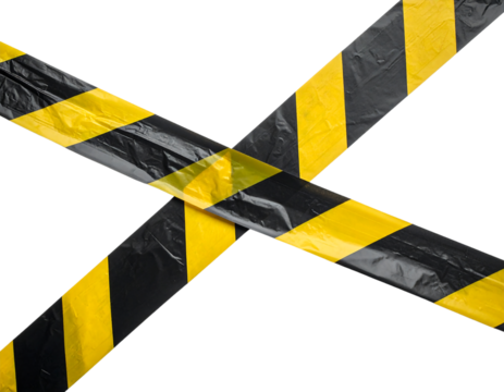 Black and yellow hazard tape crossed isolated on transparent background new png