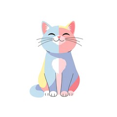 Obraz premium Cute Colorful Cat Illustration with Pastel Hues and Happy Expression.