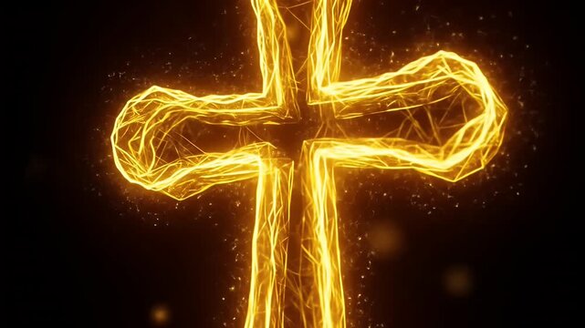 Abstract Golden Cross Digital Illustration with Particles
