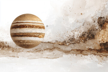 nebula and planet Jupiter against white background.
