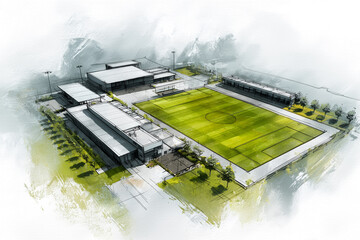 Academy soccer field. Football pitch. Academy facility.