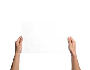 Hands holding a blank white paper isolated on transparent background new png