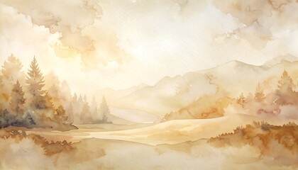 Watercolor Serenity - A Tranquil Landscape Painting with Golden Light.
