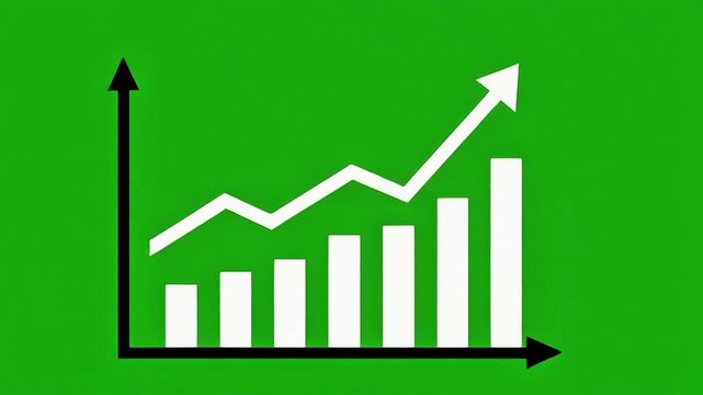 business graph with arrow. With a green screen background 