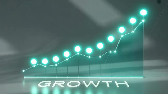 3D Glowing Line Graph Showing Business Growth and Success