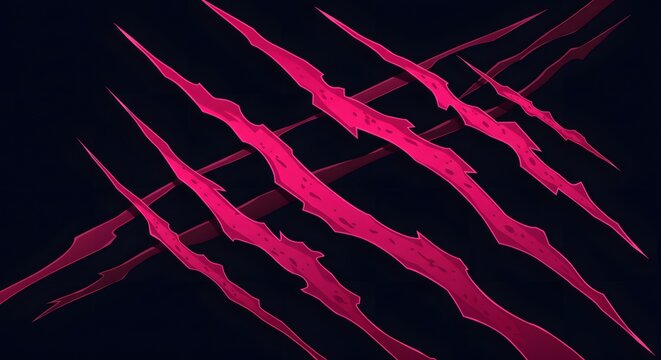 Abstract artwork with stylized, vibrant pink claw marks diagonally slashing across a dark background