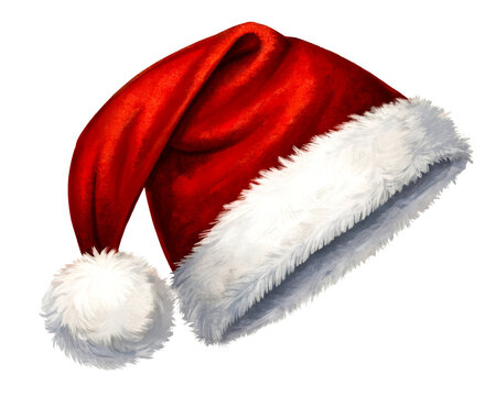 Red Santa Claus Hat with White Fur Trim - Powered by Adobe