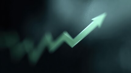 3D visualization of a bullish stock market chart with a green arrow pointing upwards, abstract background.