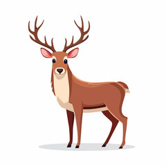 Fototapeta premium Beautiful cartoon reindeer standing proudly, large antlers, elegant wildlife illustration, Christmas deer animal design in flat style.