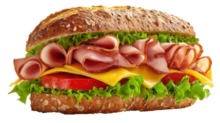 Delicious grilled chicken sandwich recipe with fresh arugula tomato and onion on toasted bread recipe on transparent background