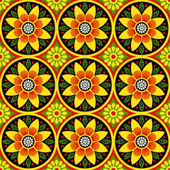 Set of colorful vector floral motifs in circular and diamond shapes, inspired by traditional Ukrainian and Polish folk art embroidery designs.