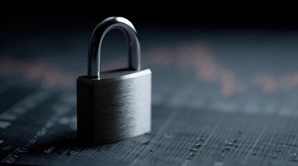 A digital padlock on a background of financial data, representing financial security and data protection.