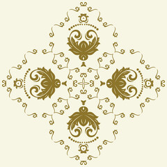 Oriental vector ornament with arabesques and floral golden elements. Traditional classic ornament. Vintage pattern with arabesques