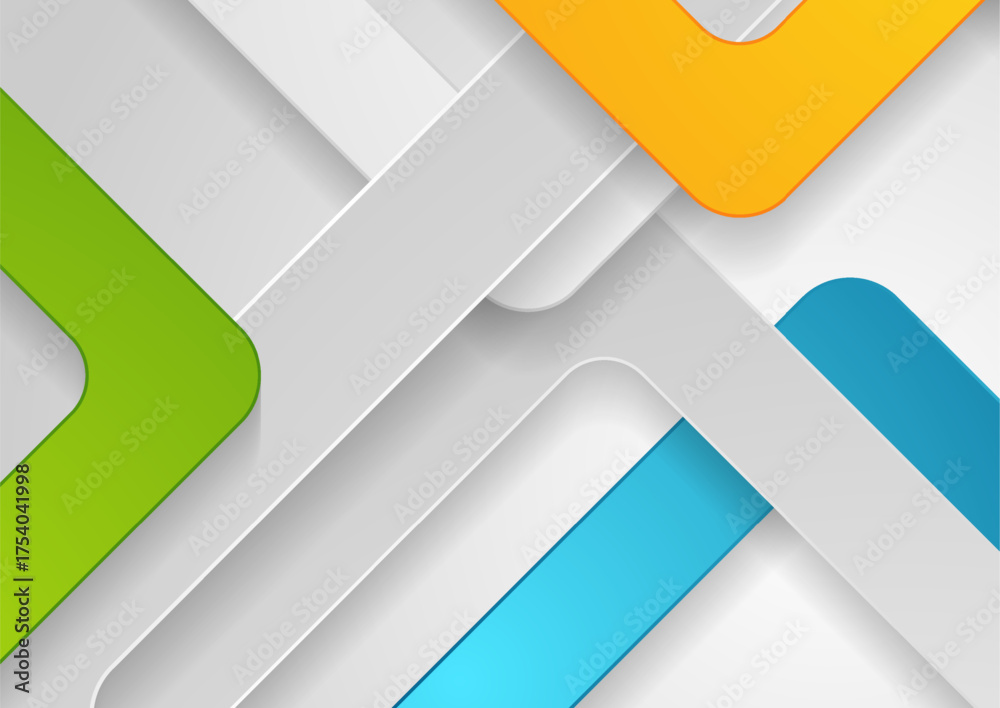 Wall mural grey and colorful paper stripes geometric minimal abstract background. vector corporate design