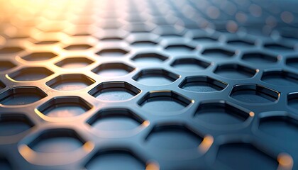Close-up of a metallic honeycomb pattern reflecting light, showcasing texture and depth in design