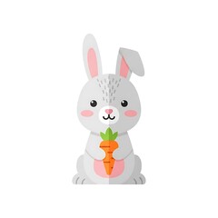 Obraz premium Cute Cartoon Bunny Holding Carrot Illustration for Easter or Spring.