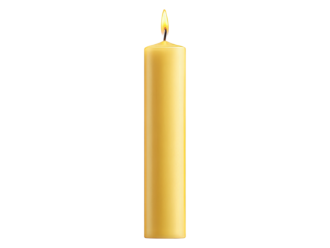 Single lit yellow candle isolated on black background, Isolated On White Background, Png Transparent
