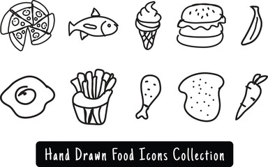 Hand drawn food icons collection doodle line art illustration