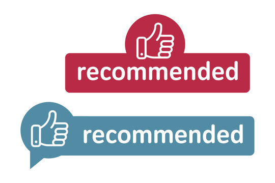 Vector art of thumbs up recommended label a symbol of approval and endorsement, suggesting quality and reliability in a product or service on transparent background