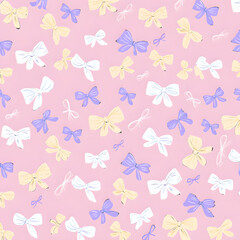 Fototapeta premium Hand Drawn Bows Pattern Textile Print Cute Background Wrapping Paper Design Art