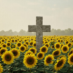 sunflower field with cross