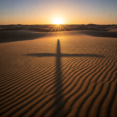 sunset in the sand dunes making shadow of celtic cross