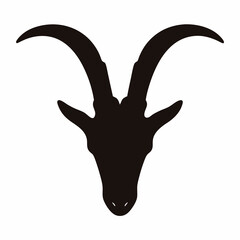Black silhouette of a goat head with prominent horns isolated